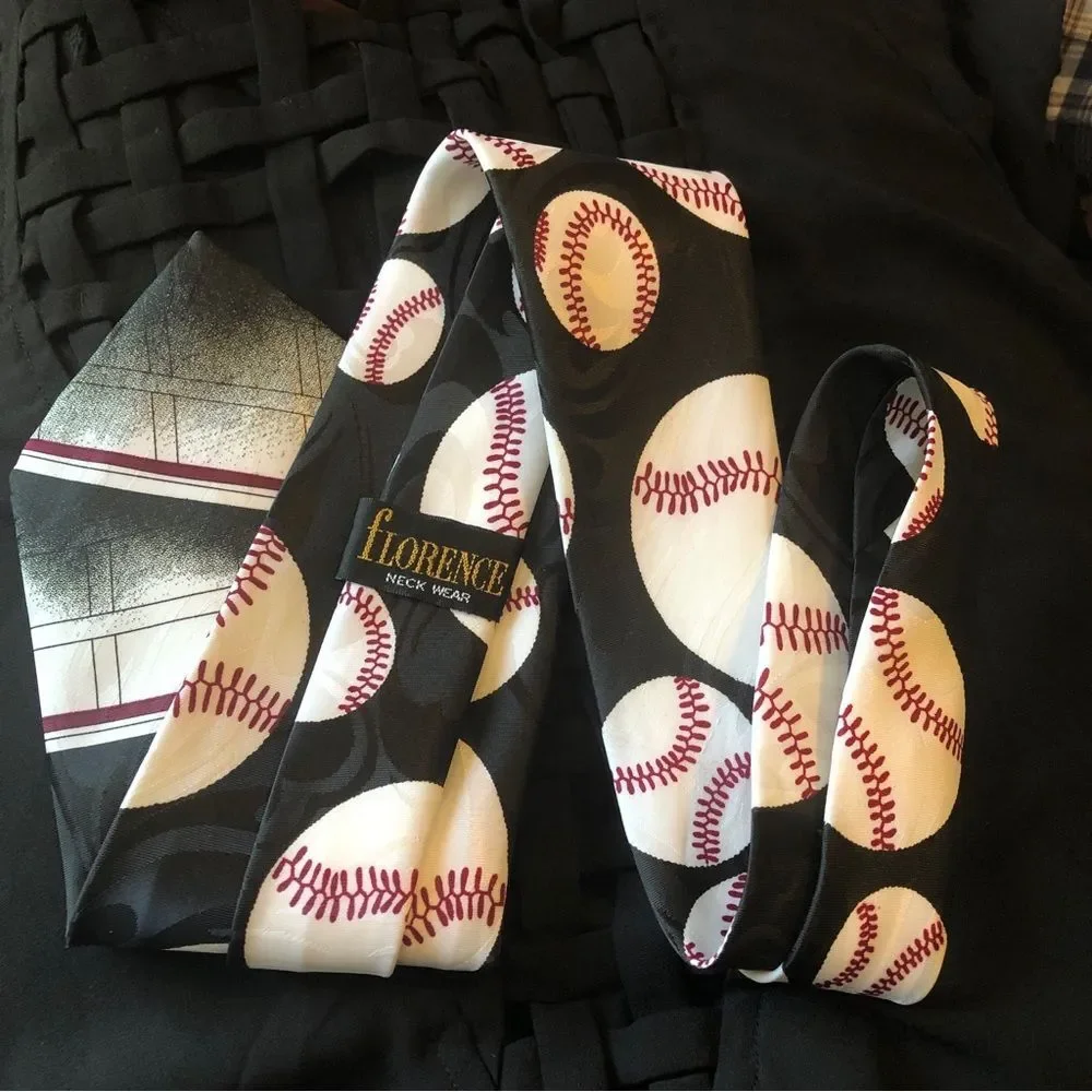 Vintage Florence Silk sports necktie baseball black men's tie‎